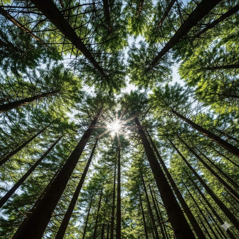 looking up through trees